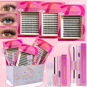 3 Boxes Individual Volume Lash Clusters Set C02 C07 C10 3D Wispy Synthetic False Eyelashes, D Curl Mixed Length and Style, DIY Eyelash Extensions Kit with Eyelash Extension Glue for Everyday Eye Make Up and Gift for Friend Family and Festival