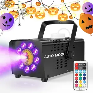 Fog Machine with 9 LED Lights, Automatic Smoke Machine with 12 Color RGB Lights Effect for Halloween Party Wedding Christmas Stage, 500W Portable Fog Machine Outdoor with Remote Control
