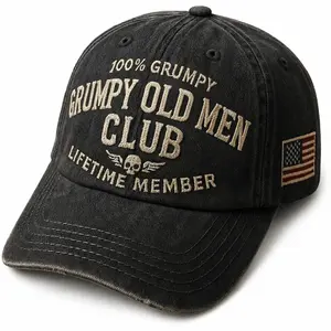 Grumpy Old Men Club Embroidered Hat, 100% Grumpy Lifetime Member Vintage Black Dad Cap Funny Gift for Dad Grandpa Husband