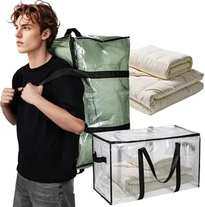 Extra Large Moving Bags - Heavy Duty Clear Tote Bag for Storage and Organization with Smooth Zipper and Strong Handle Home Moving Supplies College Dorm Essentials for Girls and Guys 1PCS