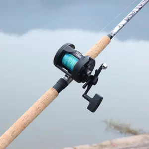 Sougayilang Trolling Drum Wheel Gun Handle Combination, Fiberglass Fishing Rod and 3000-4000 Model Drum Wheel Combination, Travel Saltwater Freshwater Trolling Fishing Set