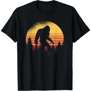 Retro Bigfoot Believer Silhouette Sasquatch Hide and Seek T-Shirt