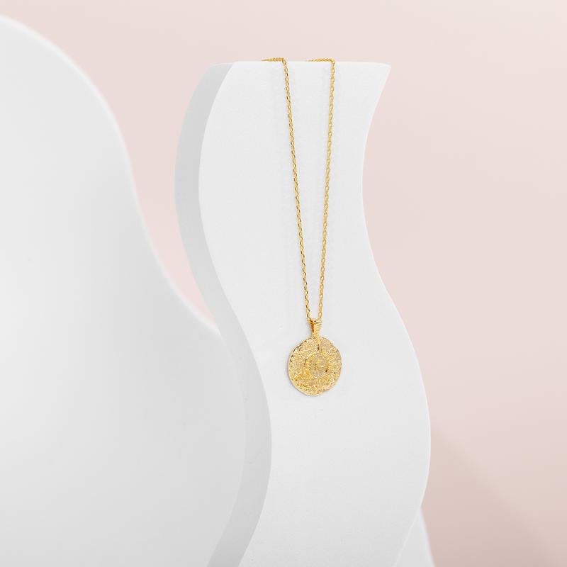 PAVOI 14K Gold Plated Engraved Coin Pendant Necklaces for Women - Byzantine Coin Pendants - Bohemian Necklace
