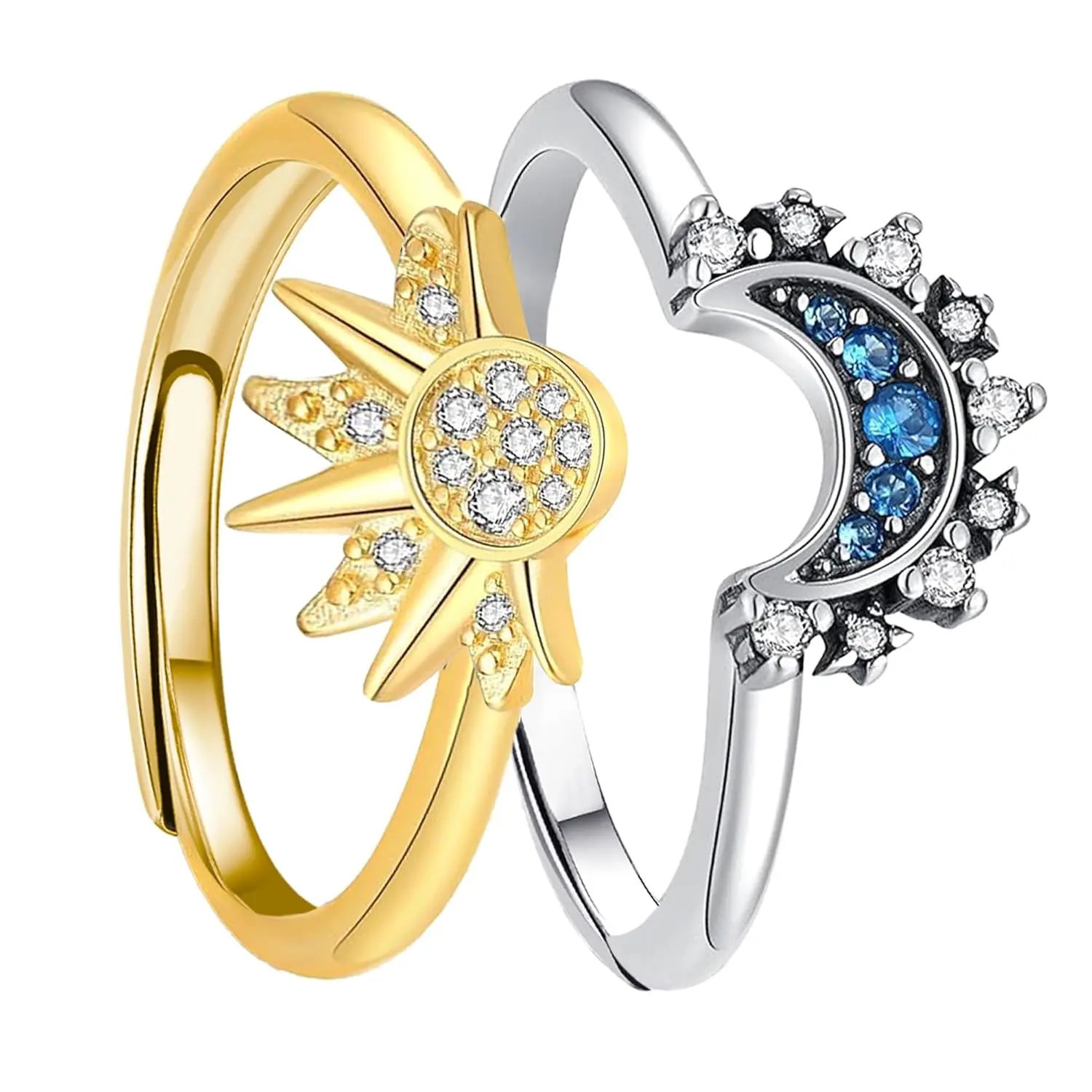 NBB44 Sun and Moon Ring Set Stackable Rings for Women, Adjustable Gold and Silver Rings  Matching Rings as Friendship Rings Best Friend Gifts for Bestie Mother Daughter