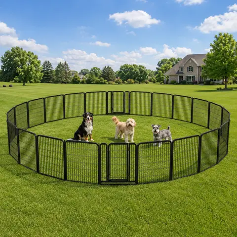 Costoffs Durable Steel/Iron Puppy Playpen - 32" Tall Gate, Secure Bar Spacing, 6/8/12/16 Panels, 1-Hand Lock, Easy Setup, Foldable RV-Ready Portable, Stake-Stable Base, for Indoor/Outdoor Small-Medium Pets