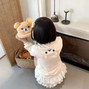 Kawaii Bear Ear Hooded Zip Up Jacket, Detachable Mini Bear Doll Cartoon Coat 2 Colors