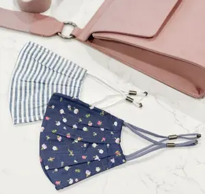 Cat & Jack Kids' 2 Pack Cotton Washable Face Masks - Blue Striped and Navy Floral, Unisex mask