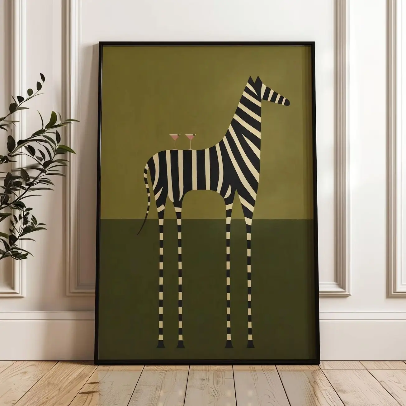 Abstract Zebra Wall Art, Martini Glass Poster, Minimalist Dopamine Decor W