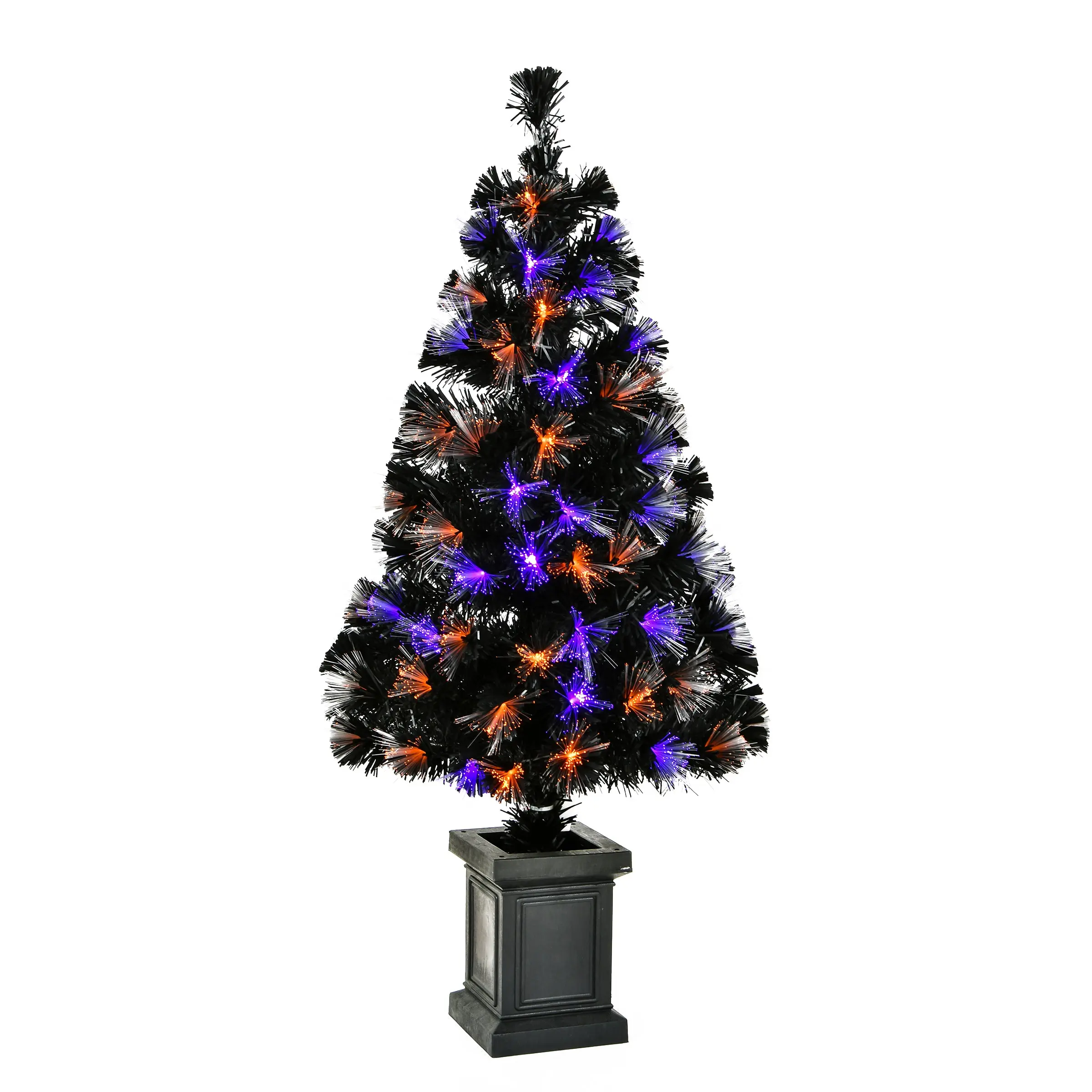 4 ft. Halloween Pre Lit Black Tree Decoration with Fiber Optic, LED Lights, Plug-In
