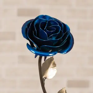 Personalized Blue Metal Rose – Iron 6th or Steel 11th Wedding Anniversary Gift