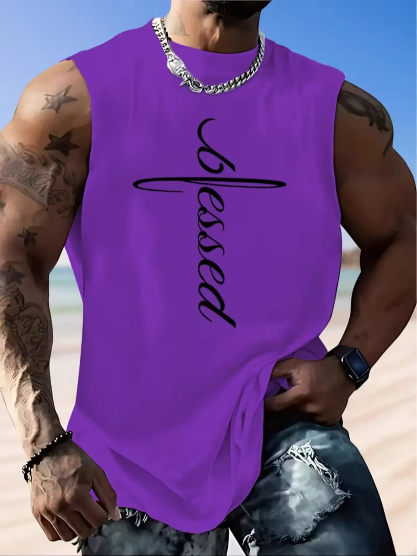 Men's Sleeveless Vest with Bold Holy Print, Lightweight Breathable Polyester Sports Shirt, fitness workout vest, Sleeveless Gym Tops, Fitness Casual Wear, Summer Clothing, Sleeveless Sports Vests