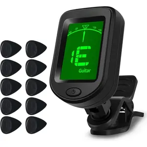 Clip-on Guitar Tuner for String Instrument,Digital  Tuner,Large Clear LCD Display,Rotatable,Suitable for Acoustic Guitar,Ukulele,Bass,Violin and Chromatic,with 10 Guitar Picks