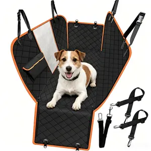 Dog Car Seat Cover Hammock, Waterproof & Scratch-Proof Back Seat Protector with Dog Seat Belt, Heavy Duty Pet Car Cover for Cars SUV Trucks, for Large Medium Dogs