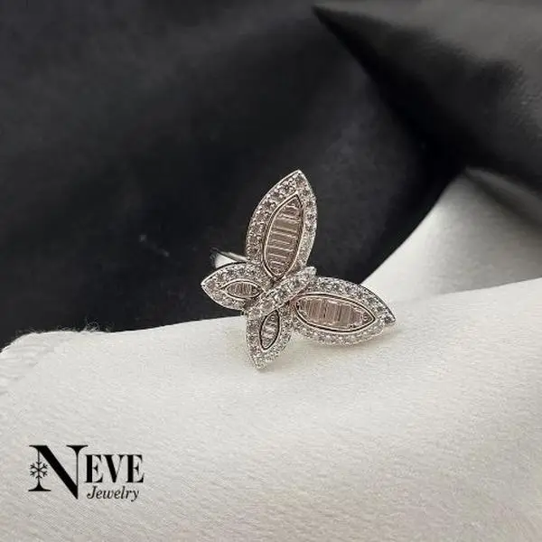 High Quality Sterling Silver 925 Moissanite Baguette Butterfly Ring