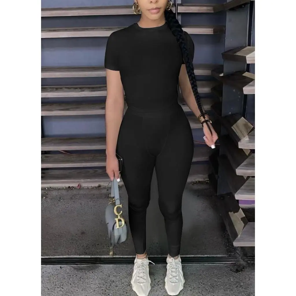 Women's Fitted Crew Neck T-Shirt and High Waist Leggings Two Piece Outfit Set - Casual Streetwear Matching Sets Biker Shorts Comfortable Stretchy Fabric Perfect for Daily Wear Gym Lounge Fashion Style Women's Fitted Crew Neck T-Shirt and High Waist Leggings Two Piece Outfit Set - Casual Streetwear Matching Sets Biker Shorts Comfortable Stretchy Fabric Perfect for Daily Wear Gym Lounge Fashion Style