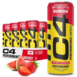 (A)Cellucor C4 Energy Drink – Strawberry Watermelon Ice Flavor, Sugar-Free, Carbonated Pre-Workout Energy Boost, No Artificial Colors or Dyes, 12oz Pack of 12