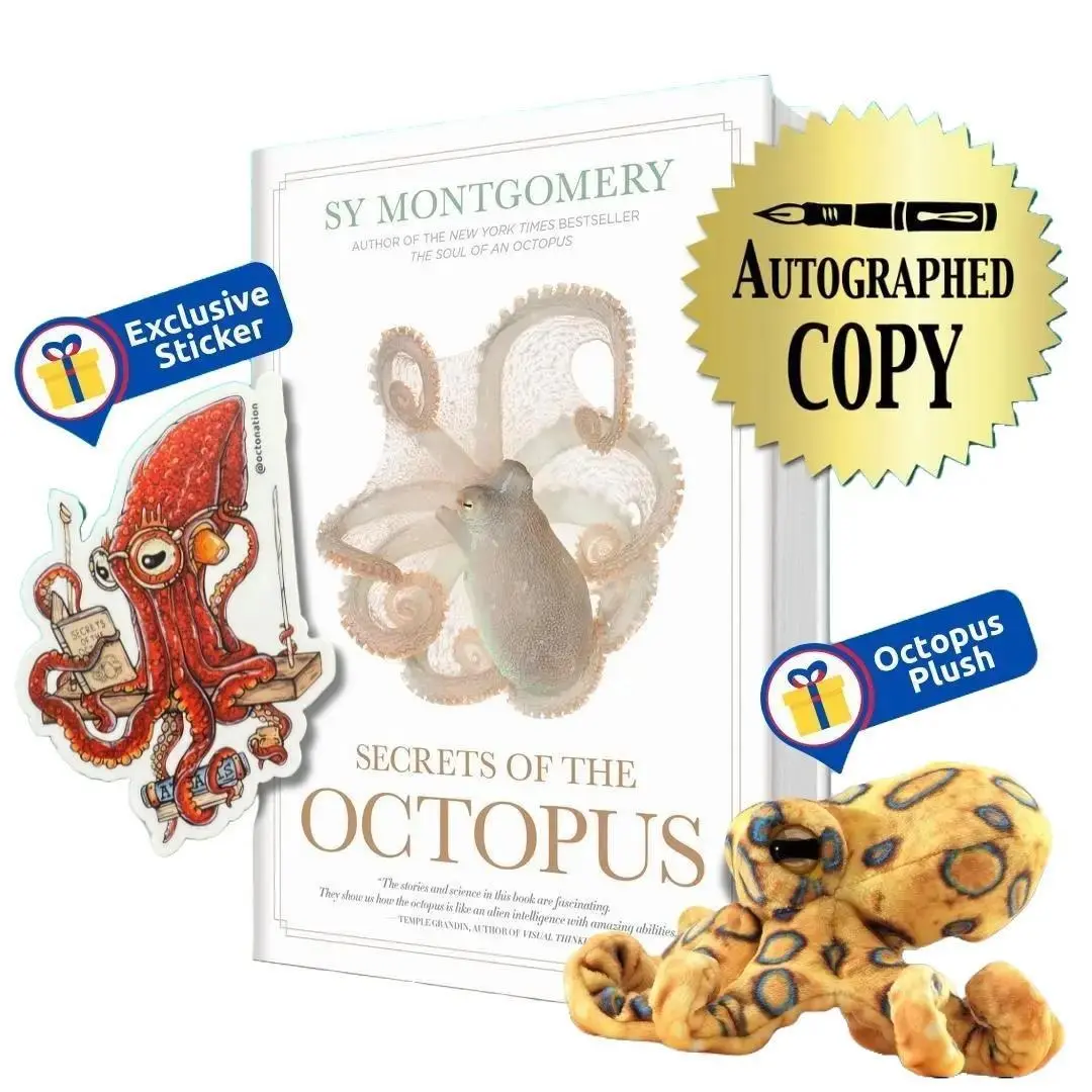 National Geographic Autographed Secrets of the Octopus Book Gift Set with Blue-Ringed Octopus Plush & Exclusive Sticker for Curious Minds
