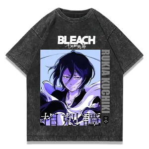 valentine shirts Anime Tshirts Men Women Bleach Rukia Kuchiki Printed Acid T-Shirt Cotton Graphic Punk Harajuku Tees Men's Clothing