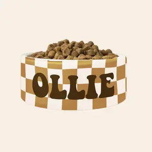 Personalized Checkered Dog Bowl Cat Pet Bowl with Name Food Bowl Water Bowl Ceramic
