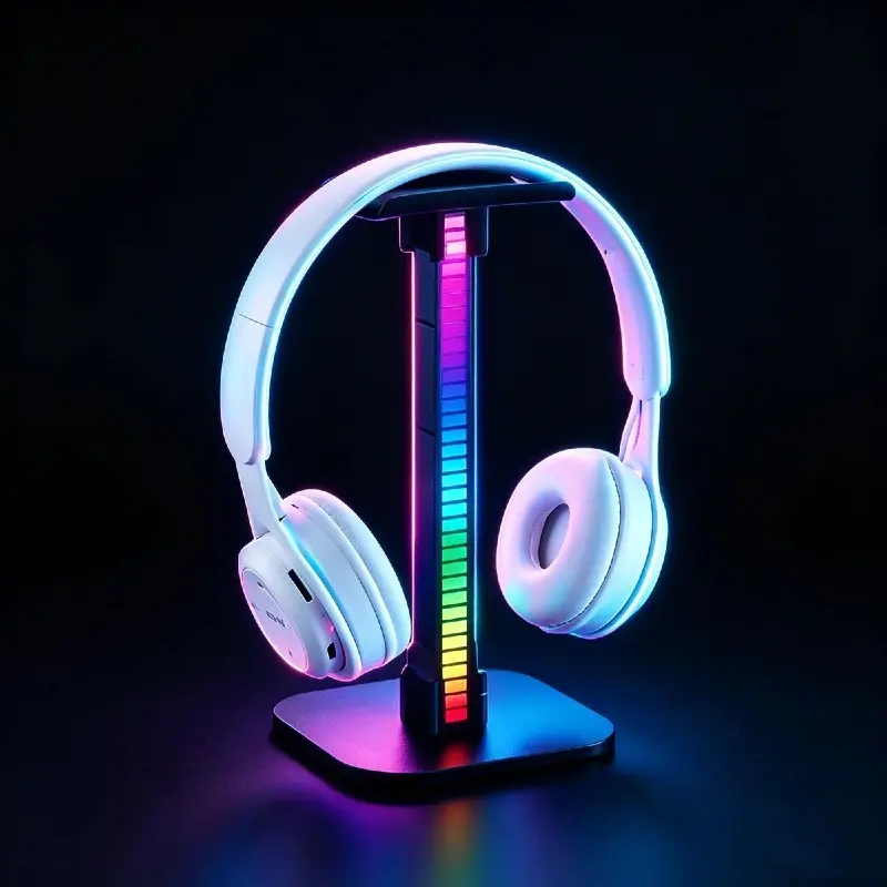 LED Headphone Holder - Illumination Headphone Stand, Headset Stand, Dynamic Gradient, Stylish Acrylic Desk Light, Colorful Ambient Lighting for Gamers