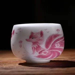 A49. Ice Glaze Unglazed Ceramic Nine-Tailed Fox Master Cup Large Handmade Tea Cup