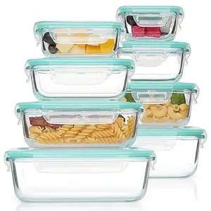 Eco-friendly Borosilicate Glass Storage Set 8-Piece Airtight Leakproof Containers Microwave & Freezer Safe BPA-free Stackable Meal Prep Space-Saving Design Oven-Friendly Food Containers Foam Hinged Lid Container Sealing Bag Organizer with Cutter wrap fit