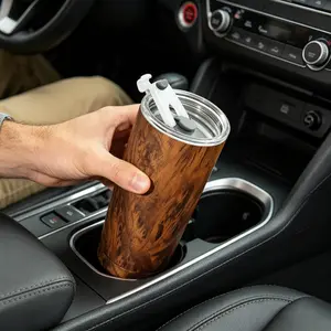 SIVAPHE 20 oz Stainless Steel Travel Coffee Mug with Lid & Straw Wood Grain Design Insulated Double Wall Vacuum Cup Durable Unisex Drinkware Portable Water Bottles Flasks Tumbler Romantic Travel Cup