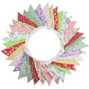 10M/32Ft Triangle Bunting Banner, 36 Pcs Cotton Fabric Flags Pennant Garlands for Birthday Party, Wedding, Baby Shower, Outdoor and Home Decorations (Colorful)
