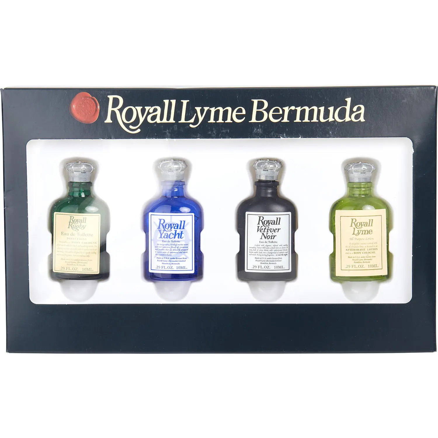 Royall Lyme Bermuda Set- The Masters Collection- Rugby, Yacht, Vetiver Noir & Lyme All Are 0.29 Oz Minis For Men