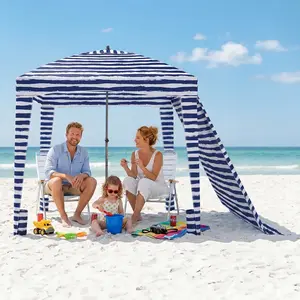 6' x 6' Beach Cabanas for Sand, Beach Canopy with Sandbags & Side Wall for Family, Easy Set Up Sun Shelter,  with Roof Vent