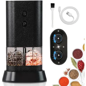 Dual Chamber Electric Pepper and Salt ,Rechargeable Salt and Pepper  Set USB-C,-Handed Automatic  Mill Grinds Two ,Large Refillable,Ceramic Adjustable Coarseness for Kitchen