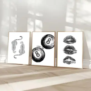 3pcs/set Lip Print Bow Vintage Leopard Print Animal Design Art Canvas Poster Auspicious Billiards 8 Card A Wall Decor Living Room Home Decor No Frame