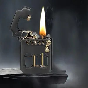 (Fuel Not Included) Vintage Trench Lighter, Metal RockerLighters, Kerosene Lighter, Windproof Copper Lighters withTransparent Oil Tank for Men Dad Husband fire