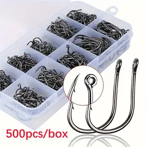 500pcs Fishing Hooks Box, High Carbon Steel Hook with Barb, Isoni Hook with Eyelet, Sea Fishing Hook, Fish Hook, Carp Hook, Fishing Gear Accessories, Fishing Equipment