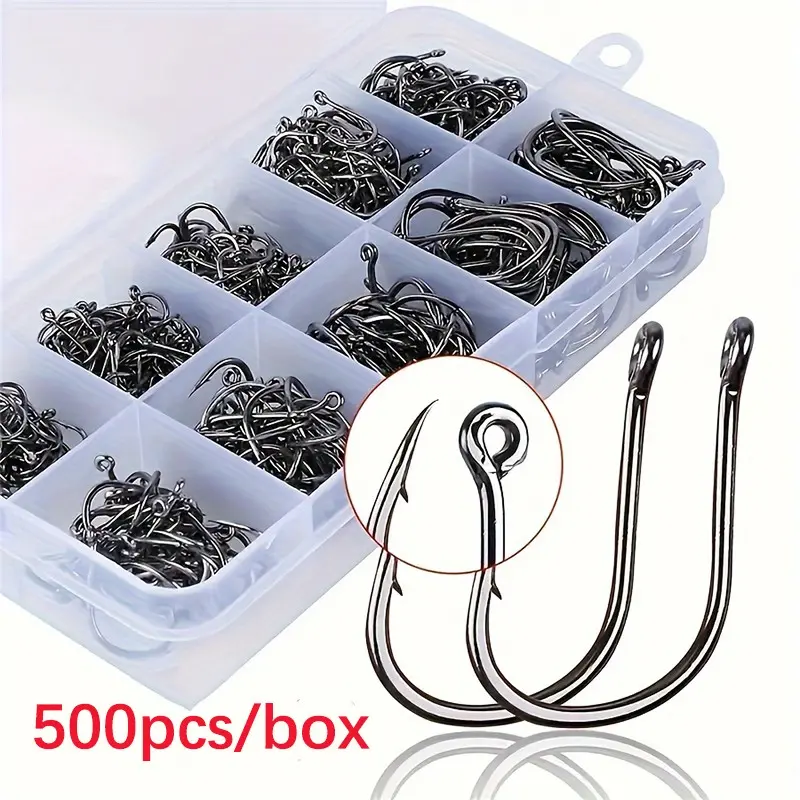 500pcs Fishing Hooks Box, High Carbon Steel Hook with Barb, Isoni Hook with Eyelet, Sea Fishing Hook, Fish Hook, Carp Hook, Fishing Gear Accessories, Fishing Equipment, Fishing Supplies
