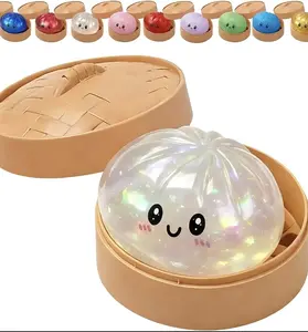 Giant Glitter Dumpling Mega Rainbow Dumplings Cute Anxiety Relief Fidget Toy Soft Squeeze Decompression Dough for Adults with Steamer Box