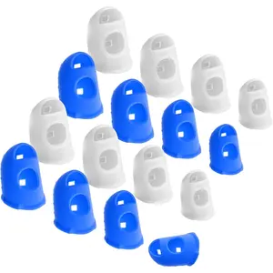 16 Pcs 4 Size Silicone Thimbles Breathable Fingertip Thumb Protectors Rubber Pads Cover for Hand Embroidery Paper Sorting Money Counting Sewing Guitar Playing