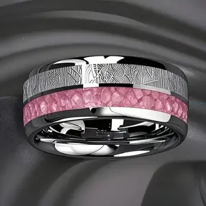 Women's Anti-Tarnish 304L Stainless Steel & Titanium Steel Ring, Elegant Design with Pink Rose & Meteor Inlay, Romantic Look - Durable Wedding Gift Ideas for Casual Outfits
