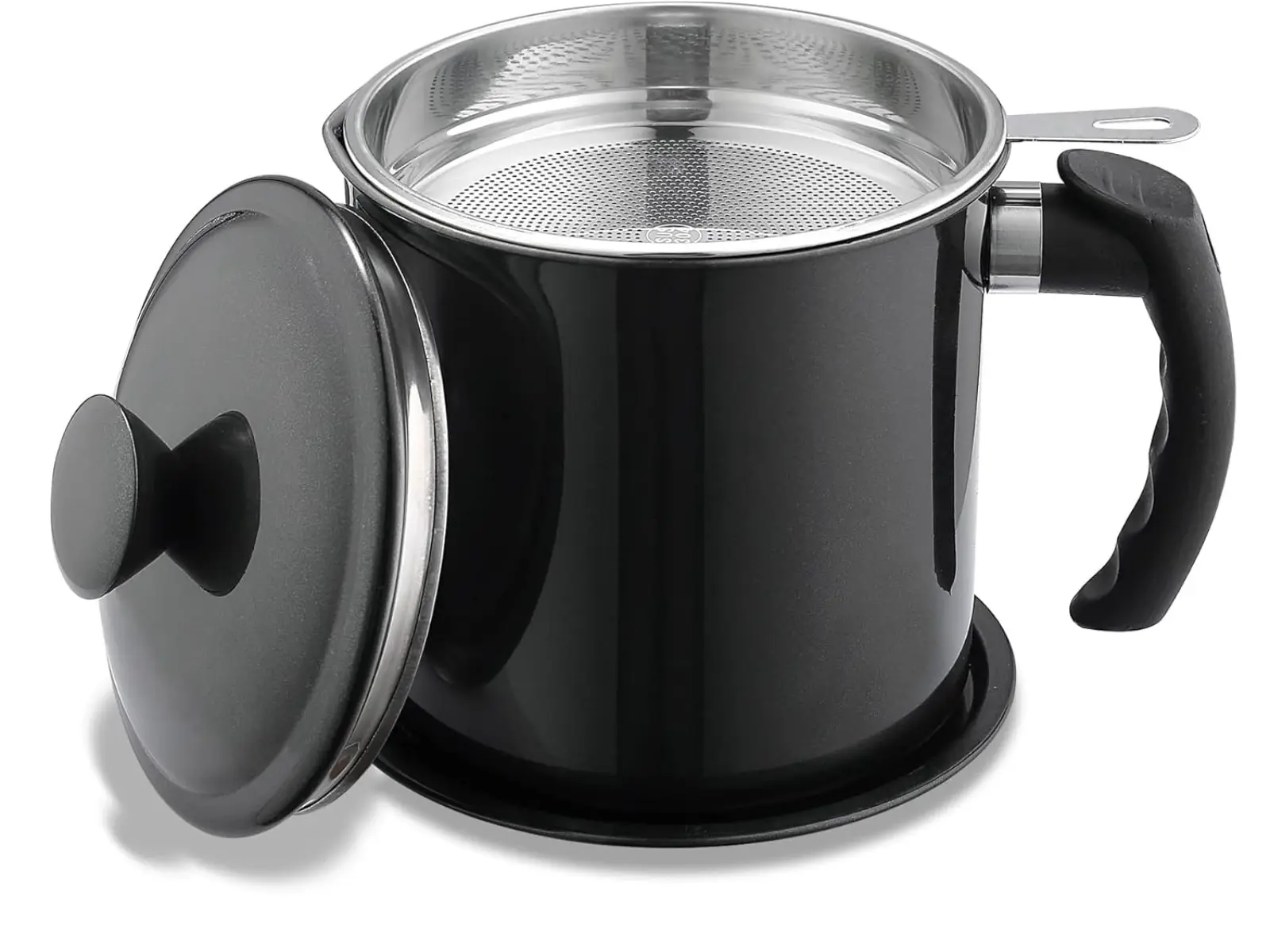 48oz Stainless Steel Bacon Grease Container with Strainer for Fat Separation - Kitchenware, Easy-Grip Handle, Lid, Silver Finish, Oil Drip Dispenser for Kitchen Storage