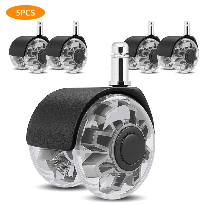 11*22mm Office Chair Replacement Casters Set with 5 Heavy-Duty 2-Inch PU Swivel Wheels, Compatible with All Floors and Carpets, Smooth and Quiet Rolling for Office Chairs and Furniture