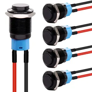 /5PCS 12mm Latching Push Button  ON Off Mini Round  Black Shell 12V 24V 36V 110V 250V 2A Raised  with Pre-soldered Wires L-12-BK-G-X