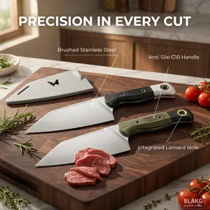 2-Piece Professional Kitchen Chef Knife Set Brushed Stainless Steel Blades with G10 Handles Sharp Meat Slicing Knives for Cooking Camping BBQ Knives Knives