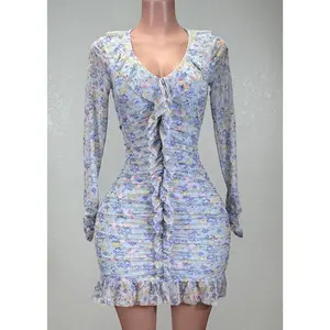 ISAMAR BLUE LONG SLEEVE FLORAL DRESS