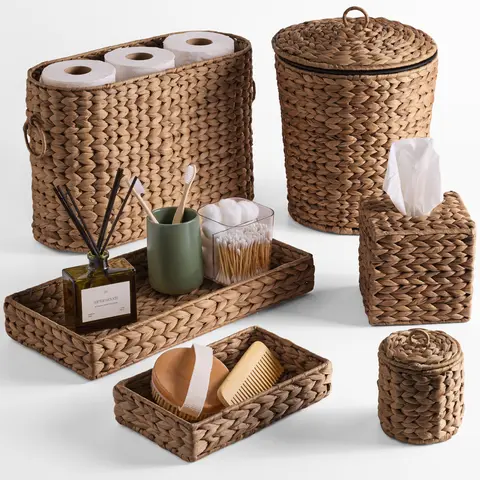 Best Choice Products 6-Pc Water Hyacinth Bathroom Storage Set, Includes Trays, Trash Bin, Toilet Paper Storage, Tissue Box Cover, Garbage Can