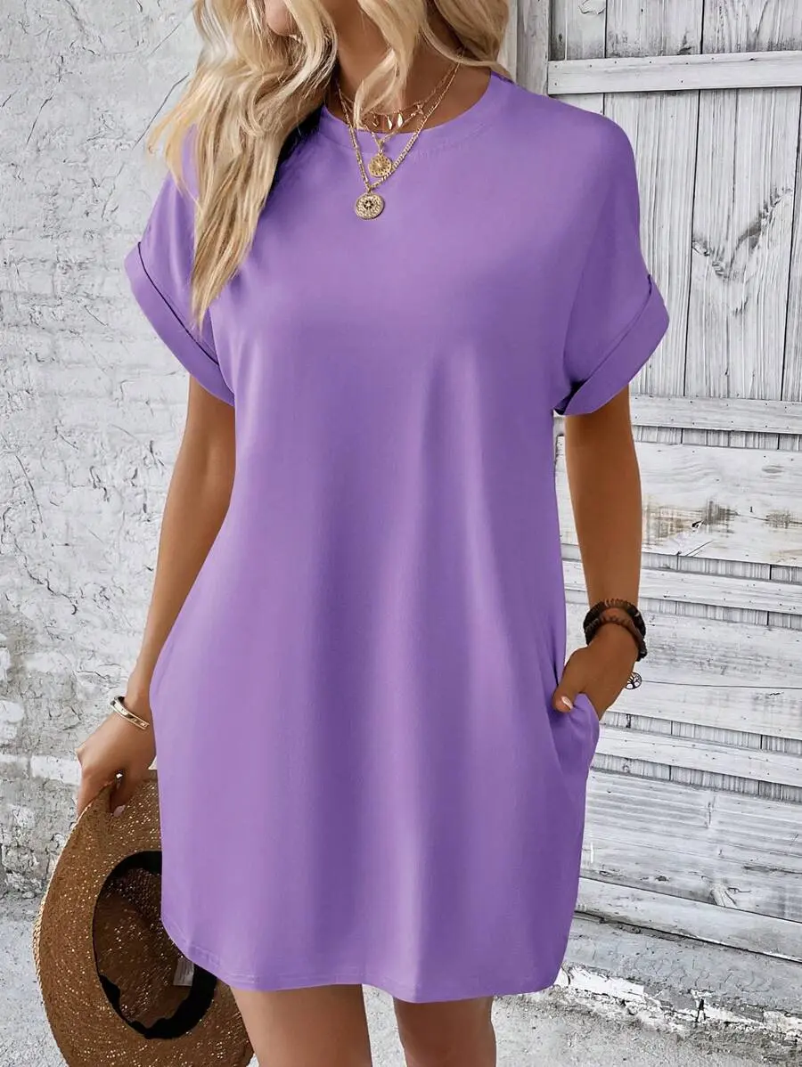 Hidden Pocket Batwing Sleeve Tee Dress