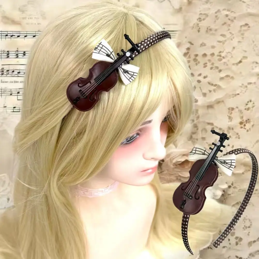 Unisex Vintage Mini Violin Form Headband - Plain Polyester Fibre Hair Accessory with Music Note, Bow Hair Details for Sweet Concert Outfits, Multiple Uses