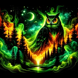 Large Size Unframed Round Diamond Painting Kit, Neon Owl, 5D Diamond Painting Complete Artificial Rhinestone Mosaic Painting Kit for Beginners, Handmade Diamond Painting Gem Home Wall Decoration Gift, Diamond Pattern Design
