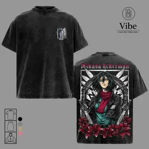 Mikasa Ackerman Vintage Washed Oversized Anime T-Shirt, Tank Top ToTop, Attack on Titan AOT Scout Regiment Warrior Graphic Tee, Japanese Anime Streetwear, Manga Aesthetic Unisex Graphic Tee