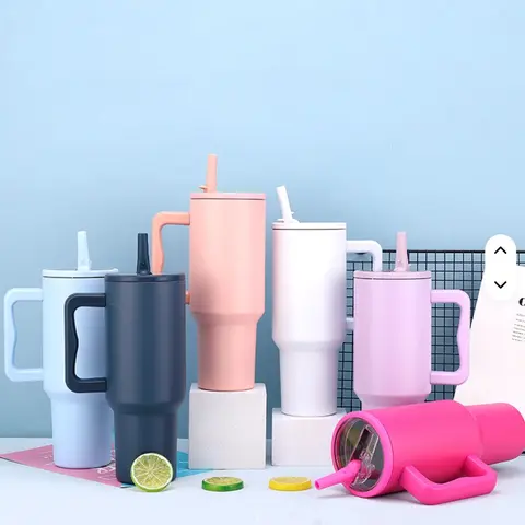 40oz Solid Color Powder-Coated Tumblers with Leak-Proof Lid & Reusable Straw Double Wall Vacuum Insulated Travel Mugs BPA-Free & Safe
