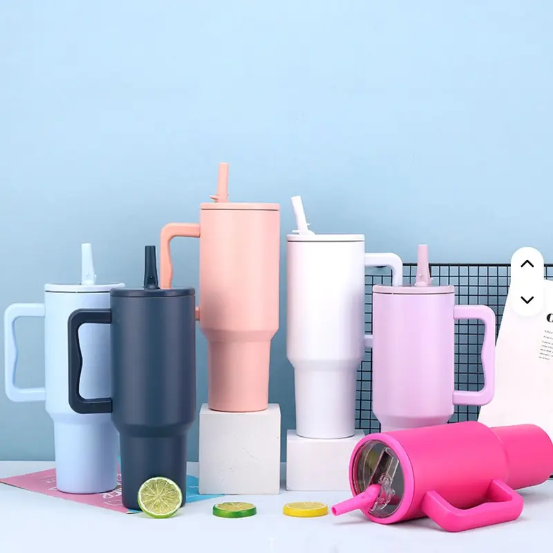 40oz Solid Color Powder-Coated Tumblers with Leak-Proof Lid & Reusable Straw Double Wall Vacuum Insulated Travel Mugs BPA-Free & Safe